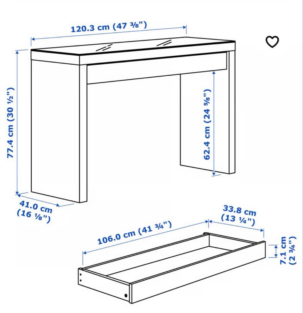 【美品】IKEA MALM マルム　ドレッサー, ホワイト, 120x41 cm
