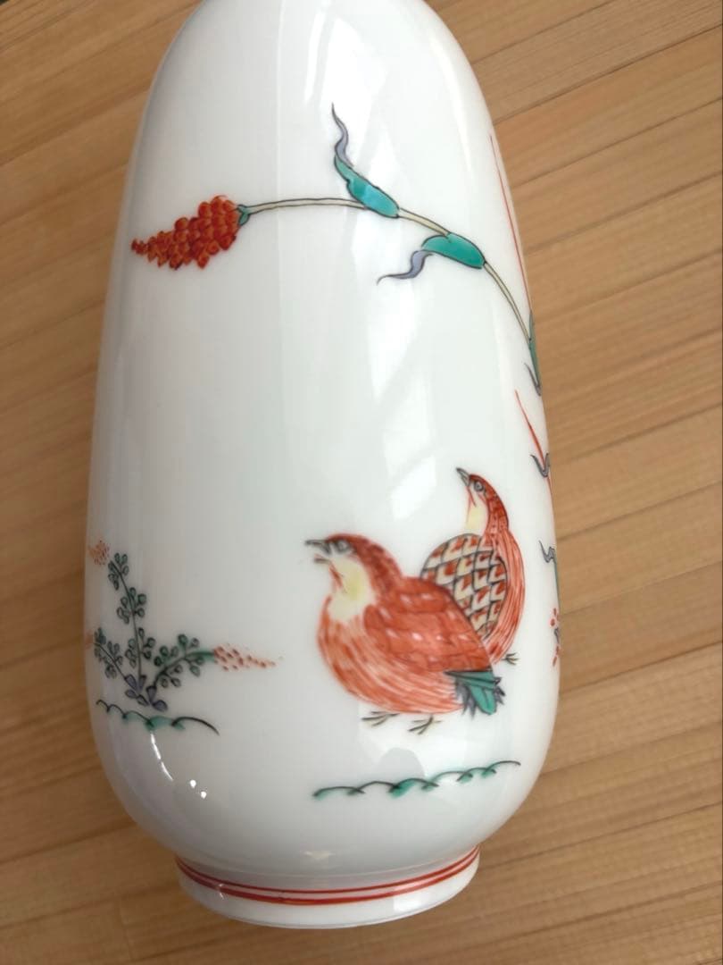 柿右衛門　一輪生長形　粟鶉文