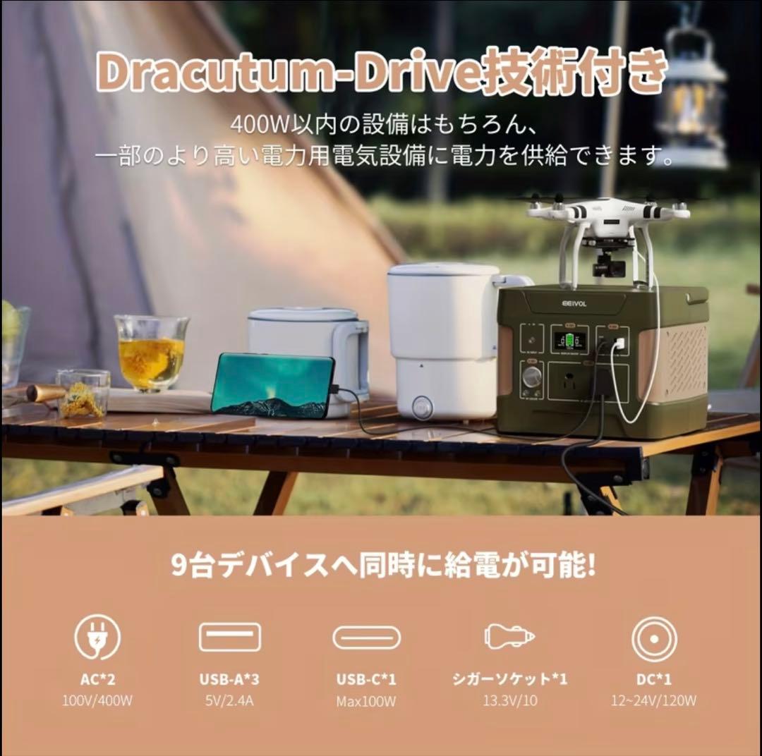 EEIVOL ポータブル電源 リン酸鉄リチウム 355Wh 400W E400