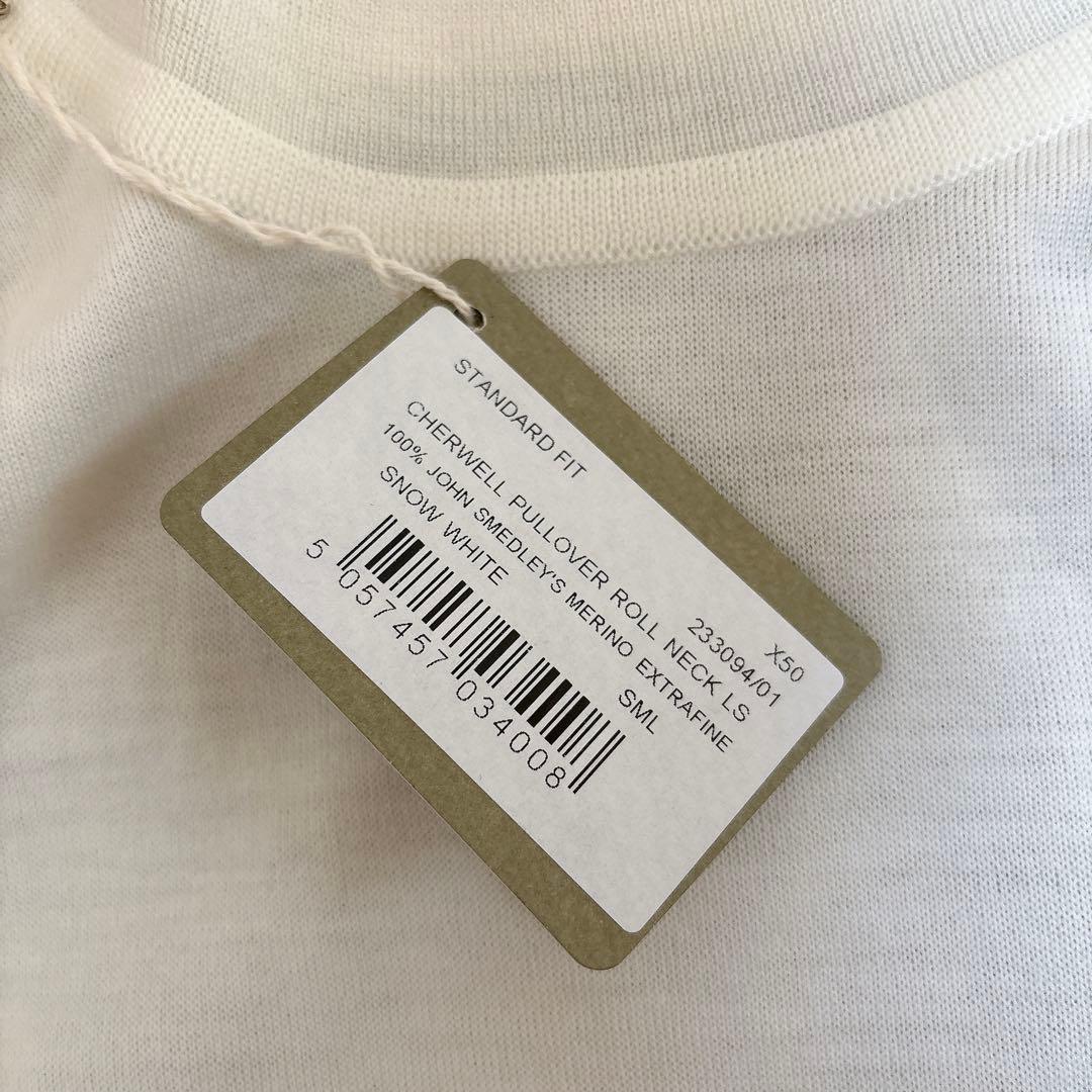タグ付き未使用 ジョンスメドレー メリノウール タートルネックニット ホワイト