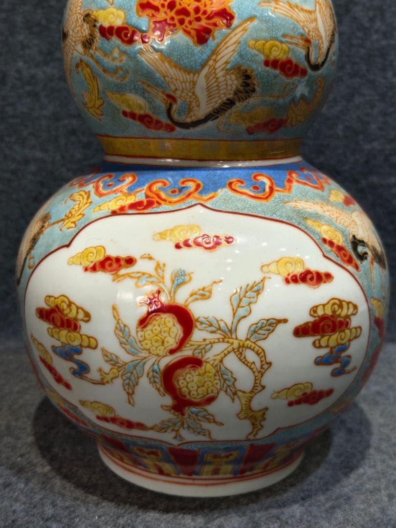 旧蔵　清朝乾隆時代 花瓶御用珐琅彩仙鶴文瓢形瓶【皇清乾隆御用】【乾隆御製】銘有り