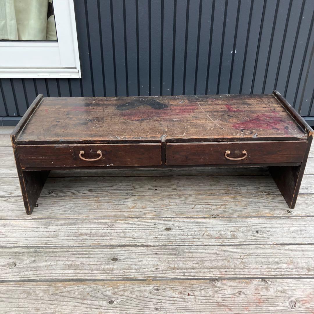 昭和レトロ ヴィンテージ 古家具 無垢材 木製文机 引き出し付き座卓 書斎机