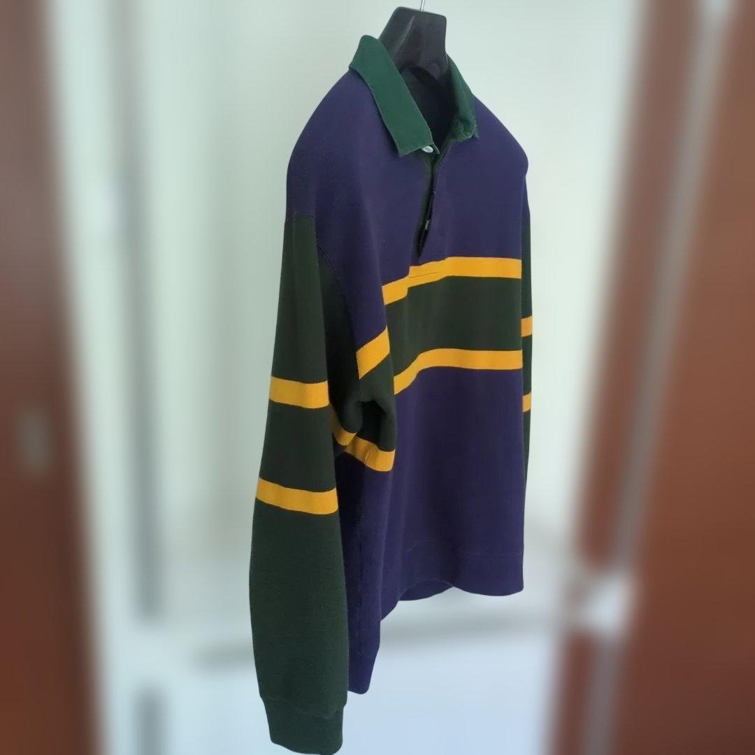 BEAMS ラガーシャツ 紫 緑 イエローボーダー やや厚手生地