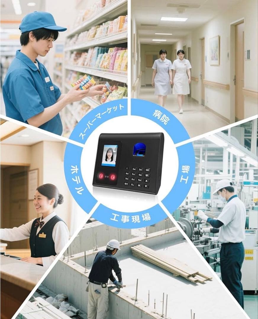 タイム カード 機械 指紋認識 顔認識 パスワード認証 8GB USB付き
