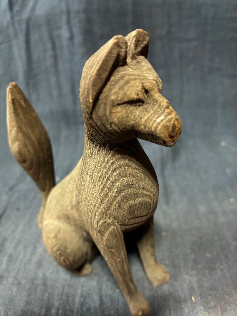 阿吽の狐一対　木彫りの狐　神棚に鎮座していた狐　江戸時代