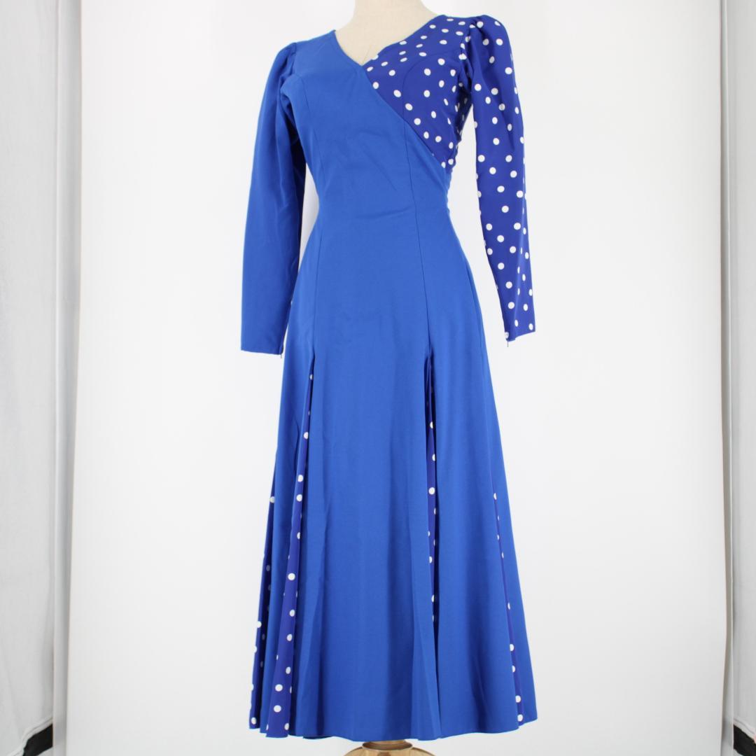 【美品 日本製 フラメンコ衣装】ブルー×ドット naja ワンピース ドレス