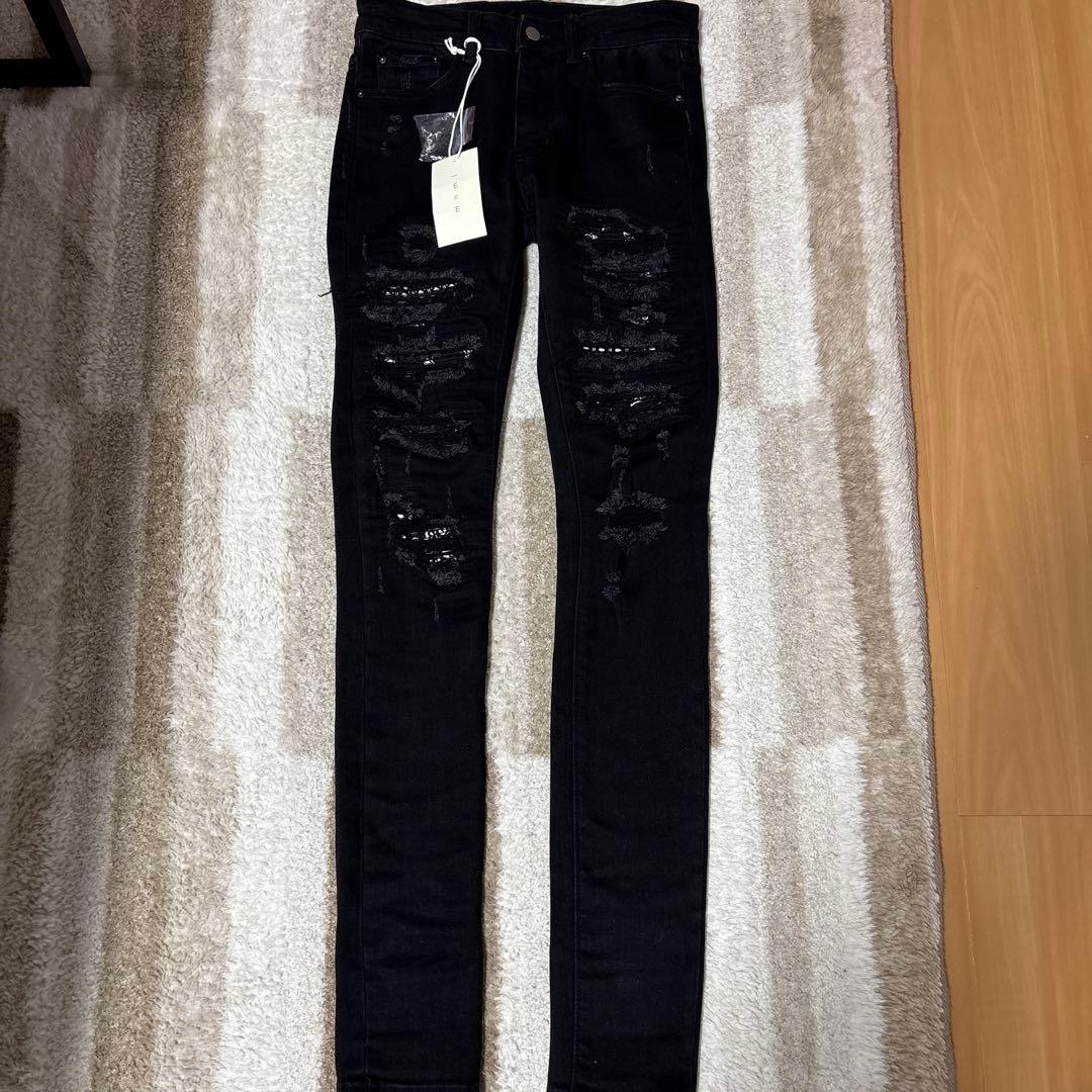 mnml ダメージ加工スキニーデニムパンツ ブラックミニマル