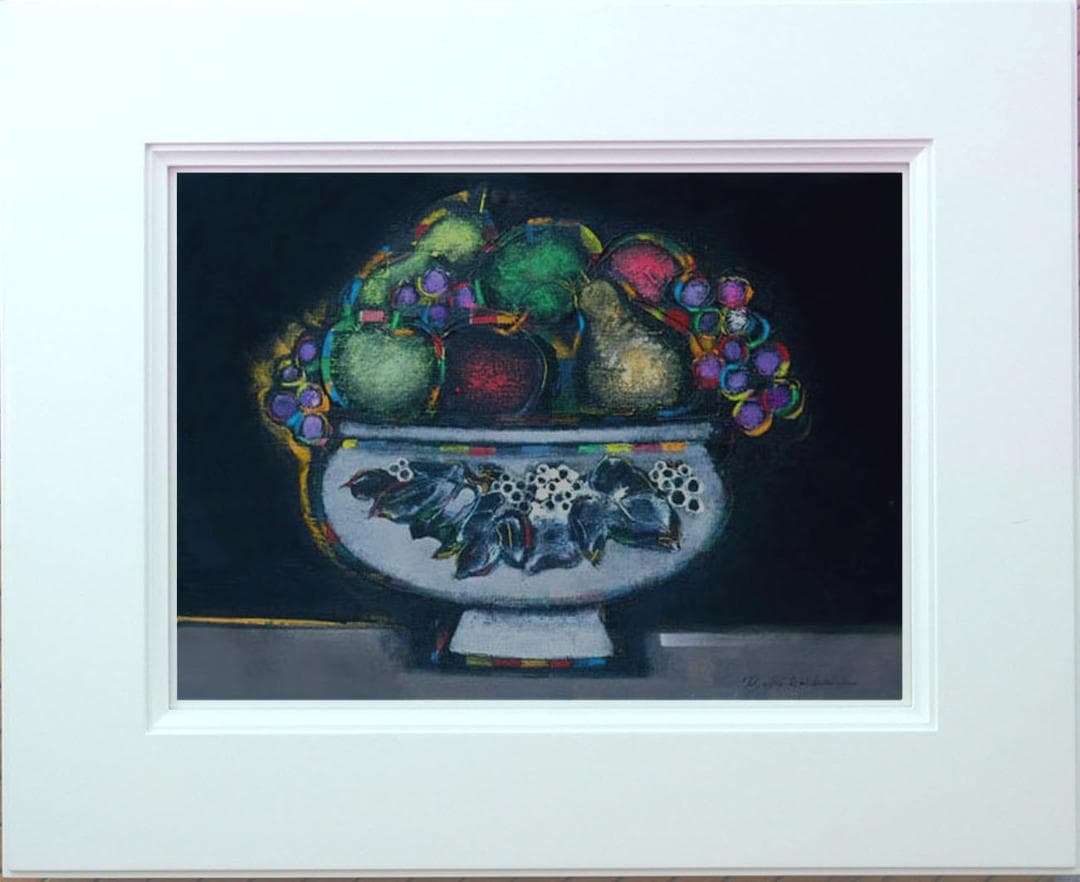 油絵 菅家令子 絵 絵画インテリア額付(白) uF6-062004 静物 果物器