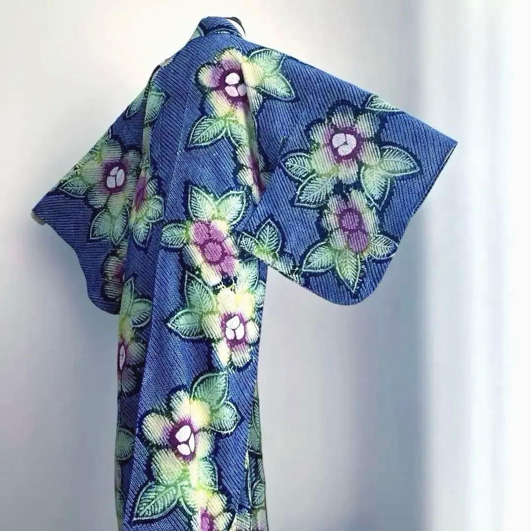 有松鳴海絞り　浴衣　絞り浴衣　手縫い　上質　大輪花模様　有松絞り　No.2-11