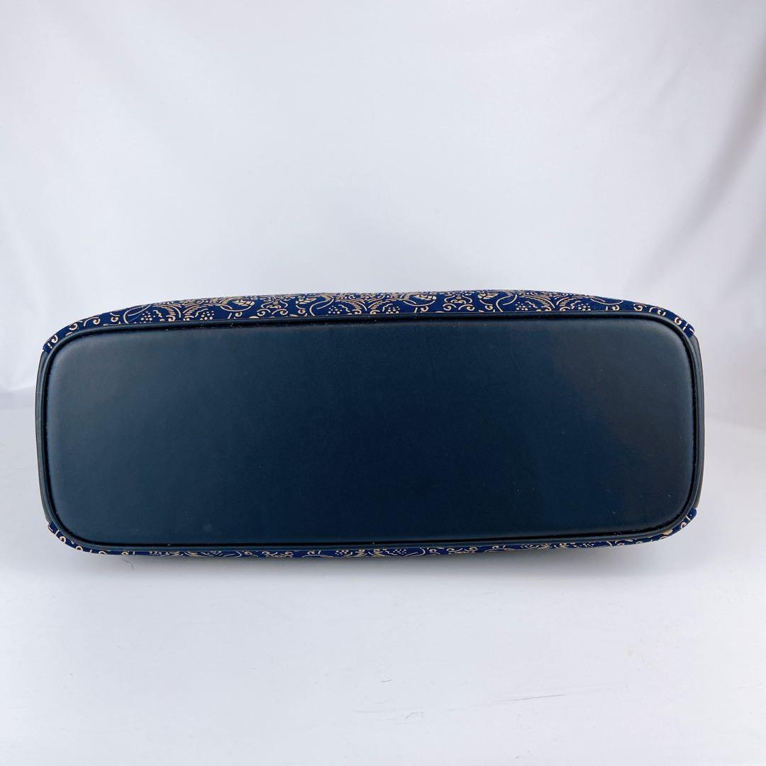 極美品 印傳屋 A4可 ハンドバッグ ネイビー ぶどう唐草 レザー 本革