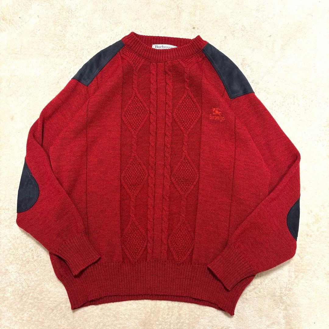 美品⭐️90s burberry ハイゲージ エルボーパッチ　ニット　ホース刺繍