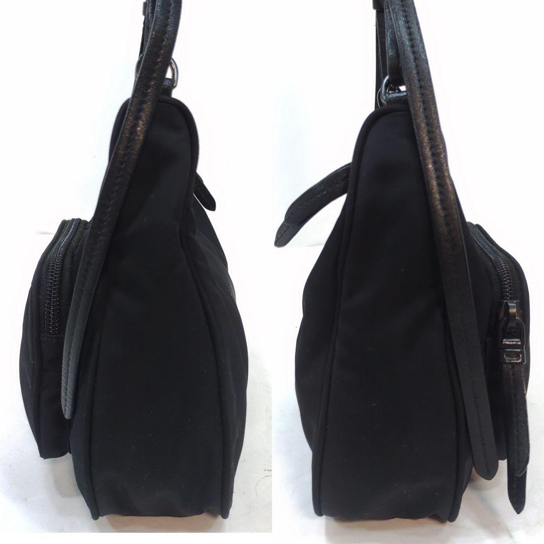 【美品】プラダ アクセサリーポーチ レザー×ナイロン 編み込み 黒 1BC123