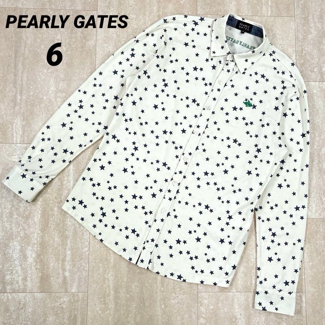 【パーリーゲイツ】長袖シャツ　星柄　6　アイボリー×ネイビー　メンズ　XL LL