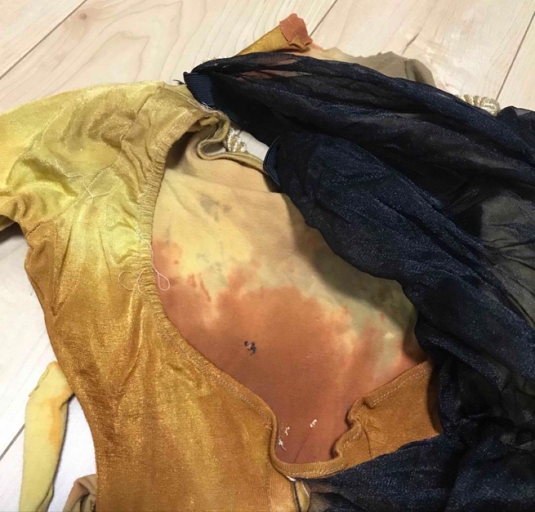 手作りダンス衣装 茶色ユニタード　装飾つき