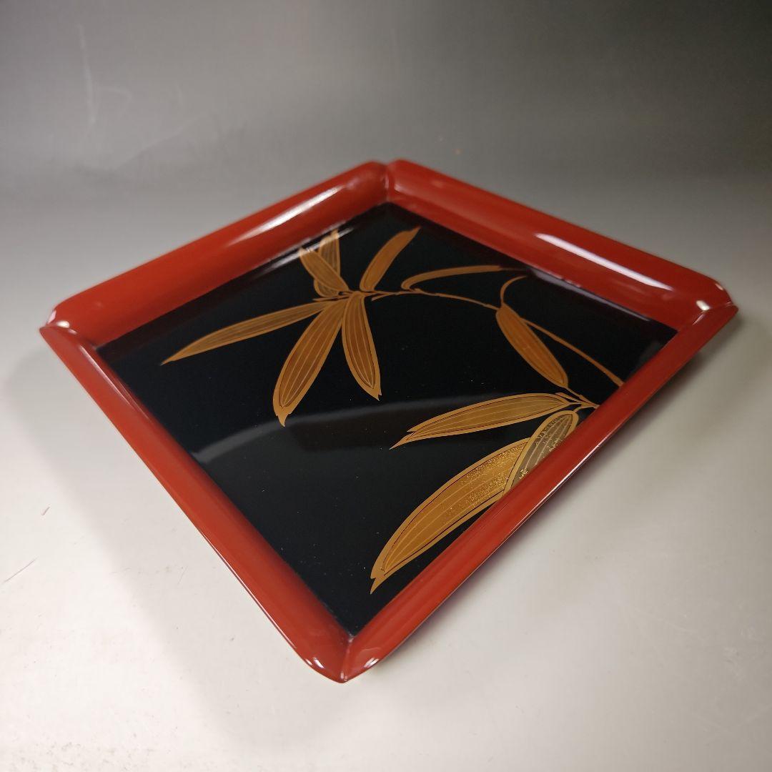 イ329 盆『塗師　茶平一斎作』『輪島塗　笹蒔絵　四方盆　共箱』茶道具