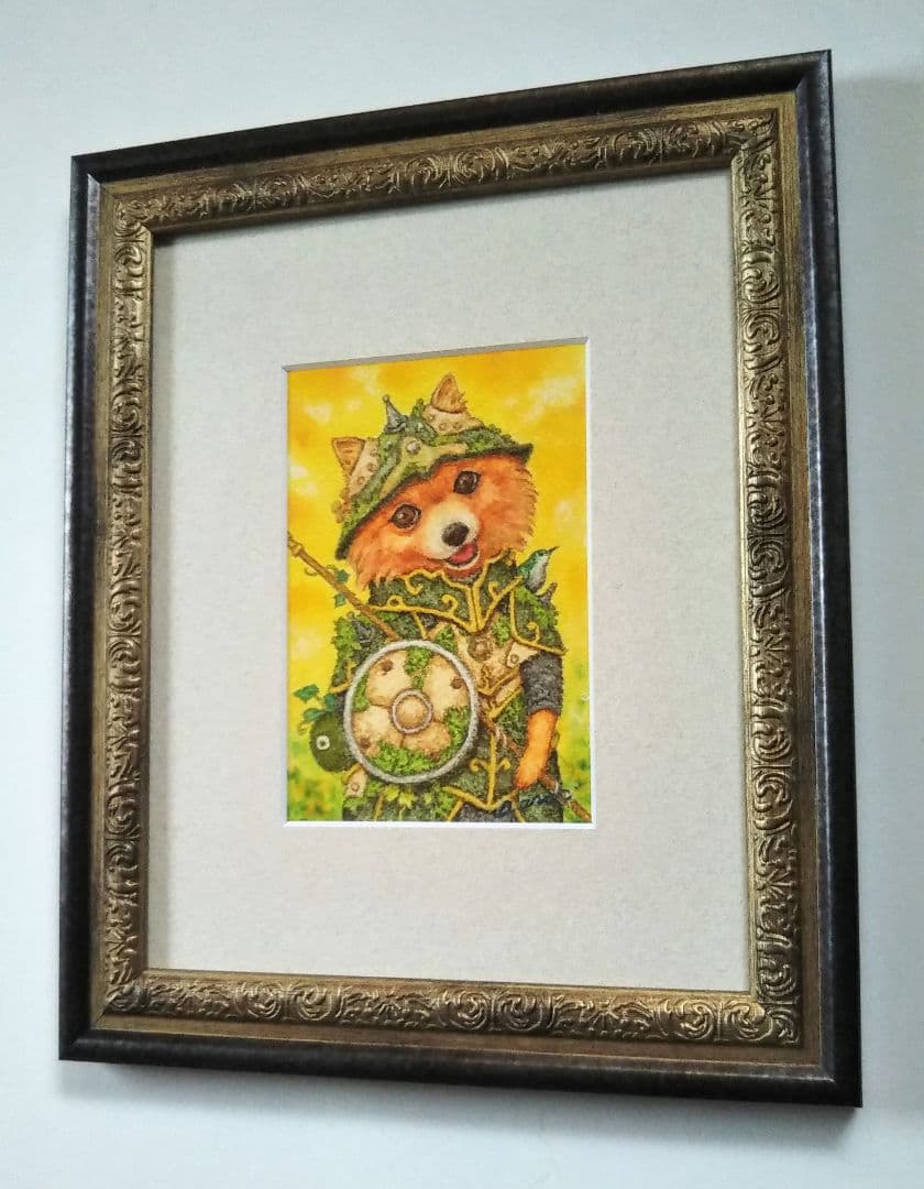 【原画】『苔むした鎧 〜戦士ポルメク〜』（ポメラニアン　犬　絵画　パステル画）
