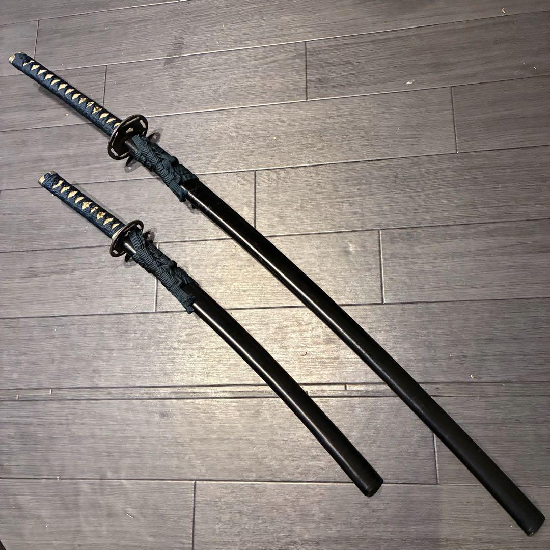 高級模造刀　金鍔　美術刀剣　太刀　脇差　大小セット　緑拵え　2本セット