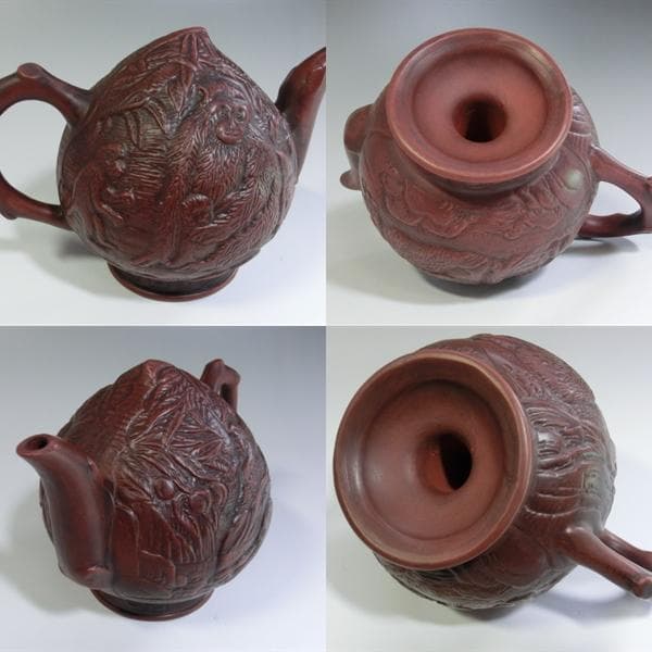 水注■朱泥桃型水差し 猿紋 書道道具 古玩 唐物 中国 古美術 時代物 骨董品■
