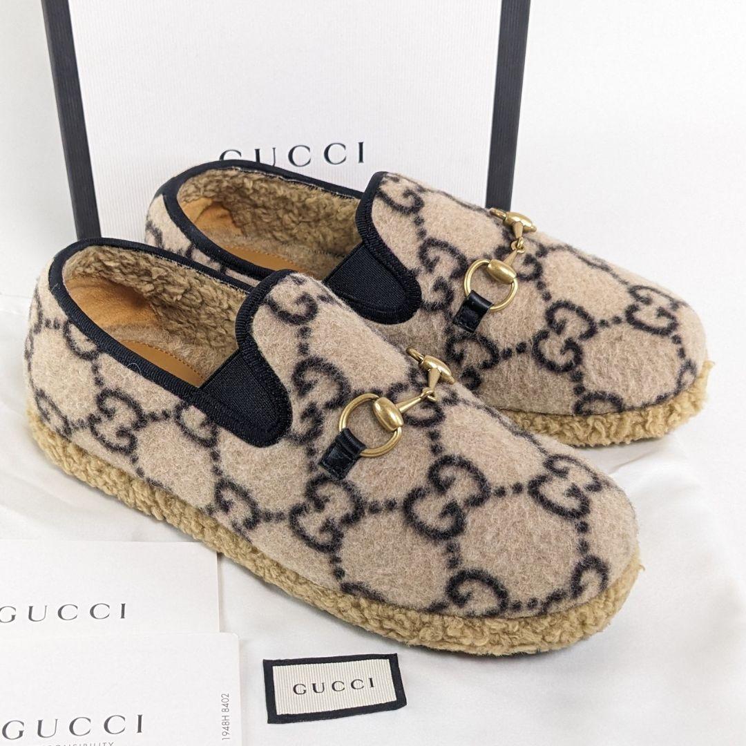 美品　GUCCI　グッチ　スリッポン　ローファー　ホースビット　モカシン　ウール