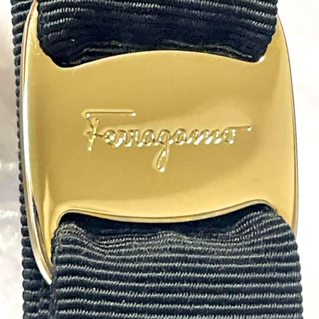 【美品・箱付き】 フェラガモ ヴァラリボン バレッタ ブラック ゴールド金具