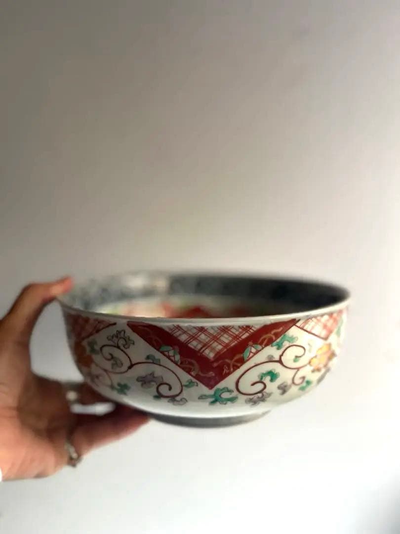 518 骨董 アンティーク 古伊万里 染付 豪華 色絵金彩花鳥図7寸鉢 幕末