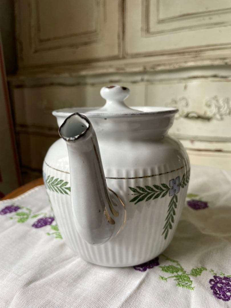 フランス　アンティーク　ホーロー　コーヒー　ティー　ポット　ガーランド　BB社