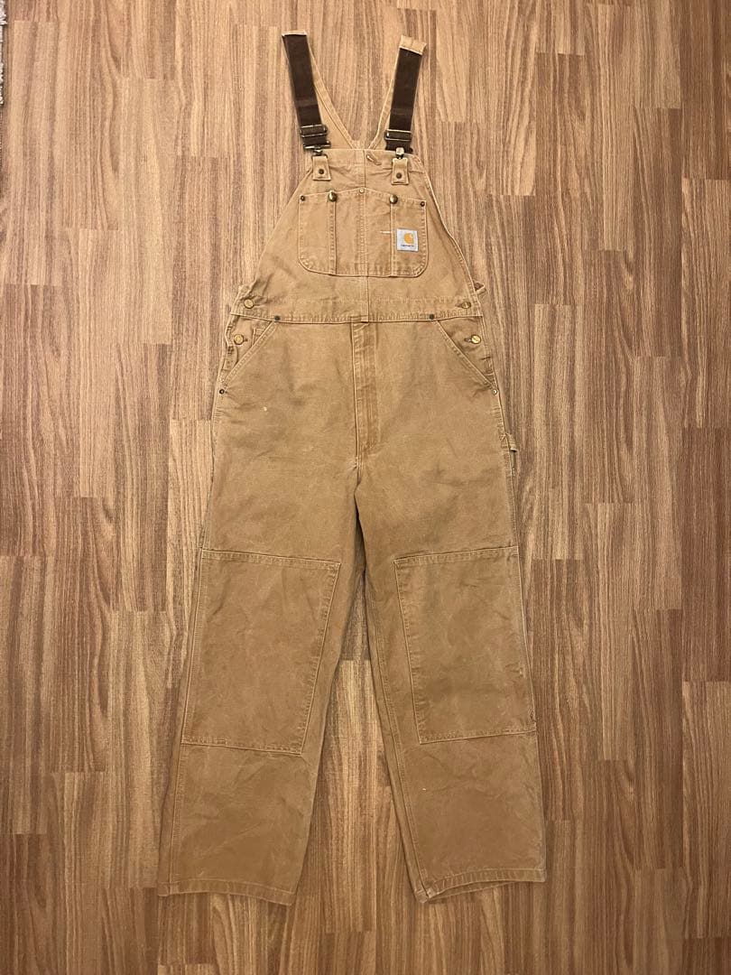 Carhartt ダック地 オーバーオール W34 ダブルニー キャメル
