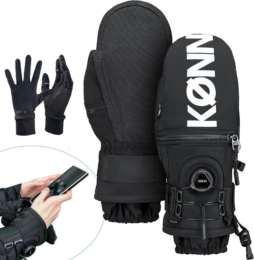 スノーボードグローブ 360°ワイヤー調整ノブ 取り外し可能プロテクタ Lサイズ