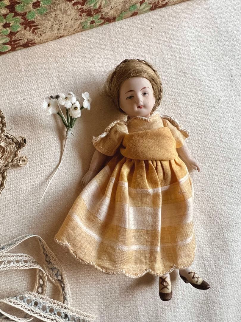 フランスアンティーク　カルトナージュボックス　ビスクドール　小物たちのセット