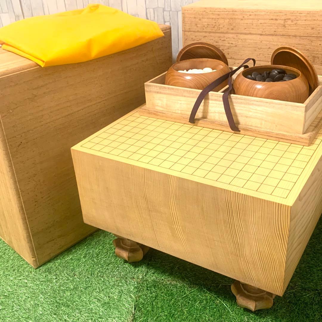 良品 高級囲碁5点セット 36号蛤碁石 特大碁笥 桐箱 5.9寸天地柾目囲碁盤