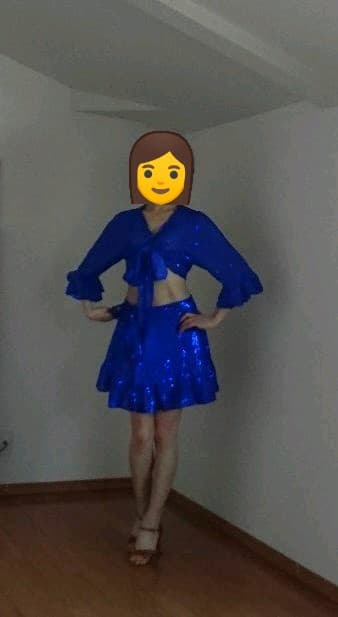 ダンス衣装　ラテンドレス　２ピース　中古　２Ｌ