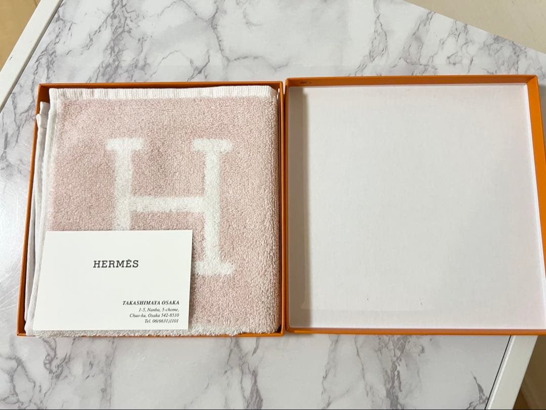HERMES ピンク Hロゴ タオルハンカチ