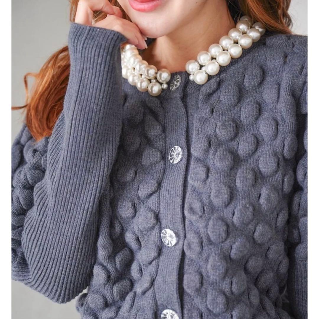 オブリ obli グレー ニットカーディガン パール付き