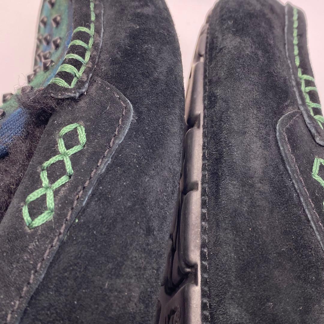 UGG 24.0cm スエード モカシン ブラック グリーン　ボア　スタッズ
