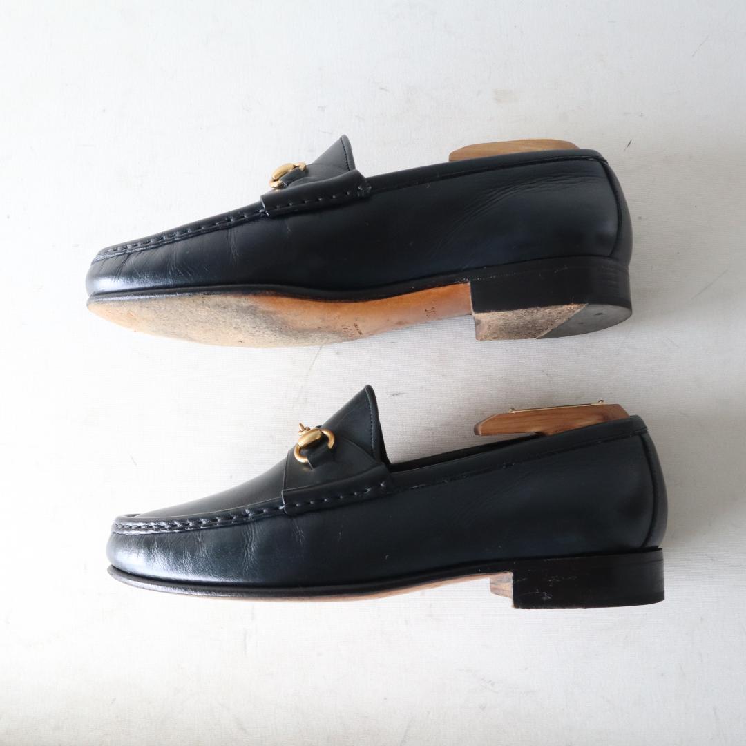 美品グッチ　ホースビットローファー　ダークネイビー×金　35.5 22.5cm