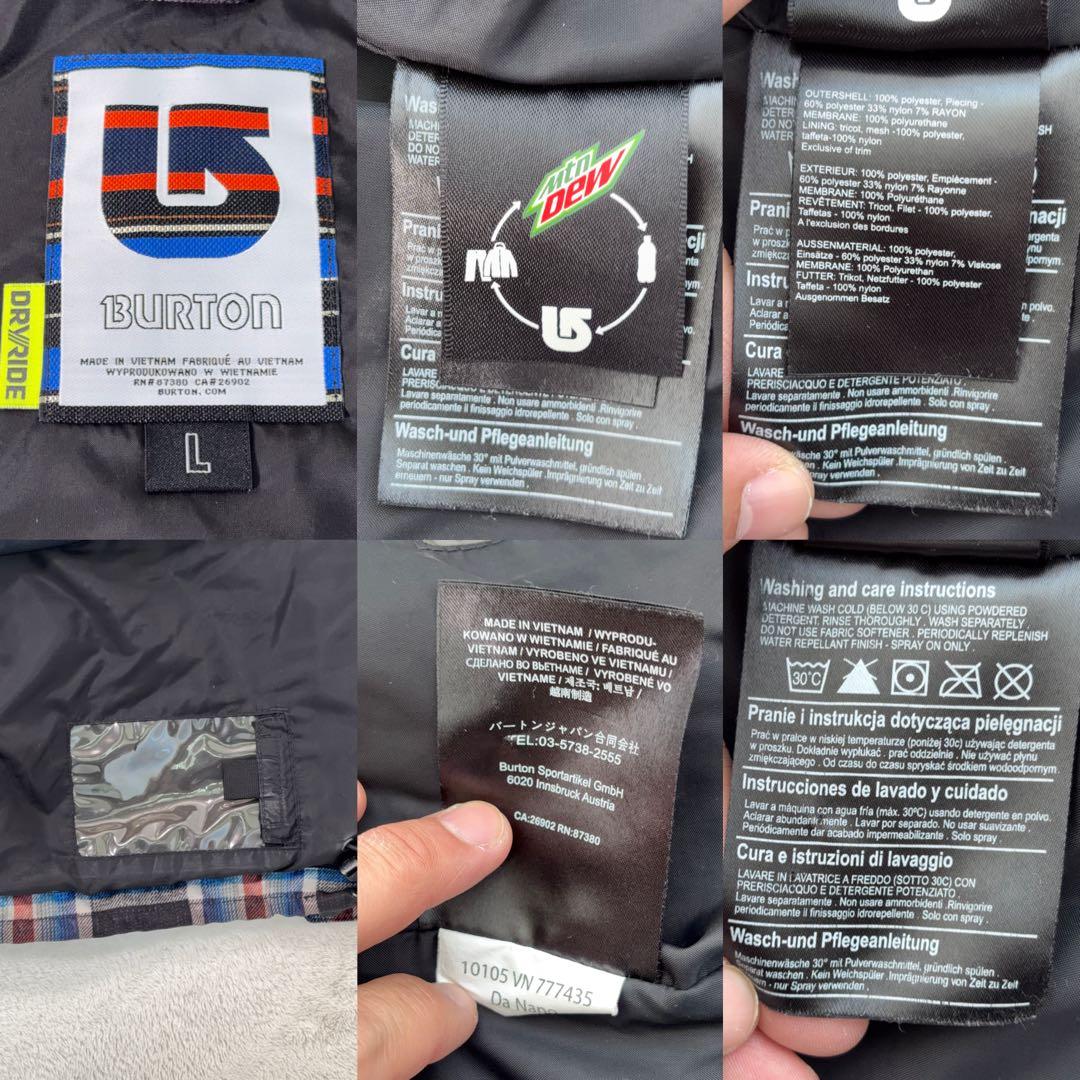 美品【BURTON】バートンスノボウェア DRYRIDE チェック 13ロゴ L