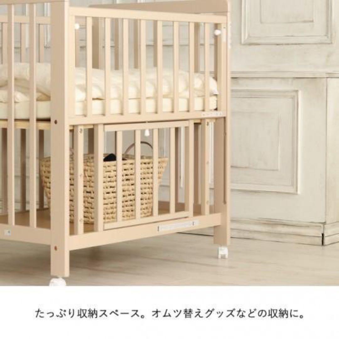 【国産】ミニベビーベッド あわイロ 木製　棚板　収納　スライド　敷きふとん付