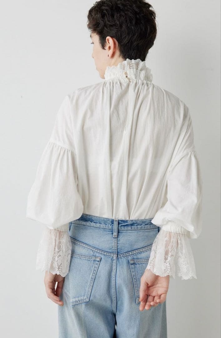 未使用 Whim Gazette ウィムガゼット レースギャザーブラウス
