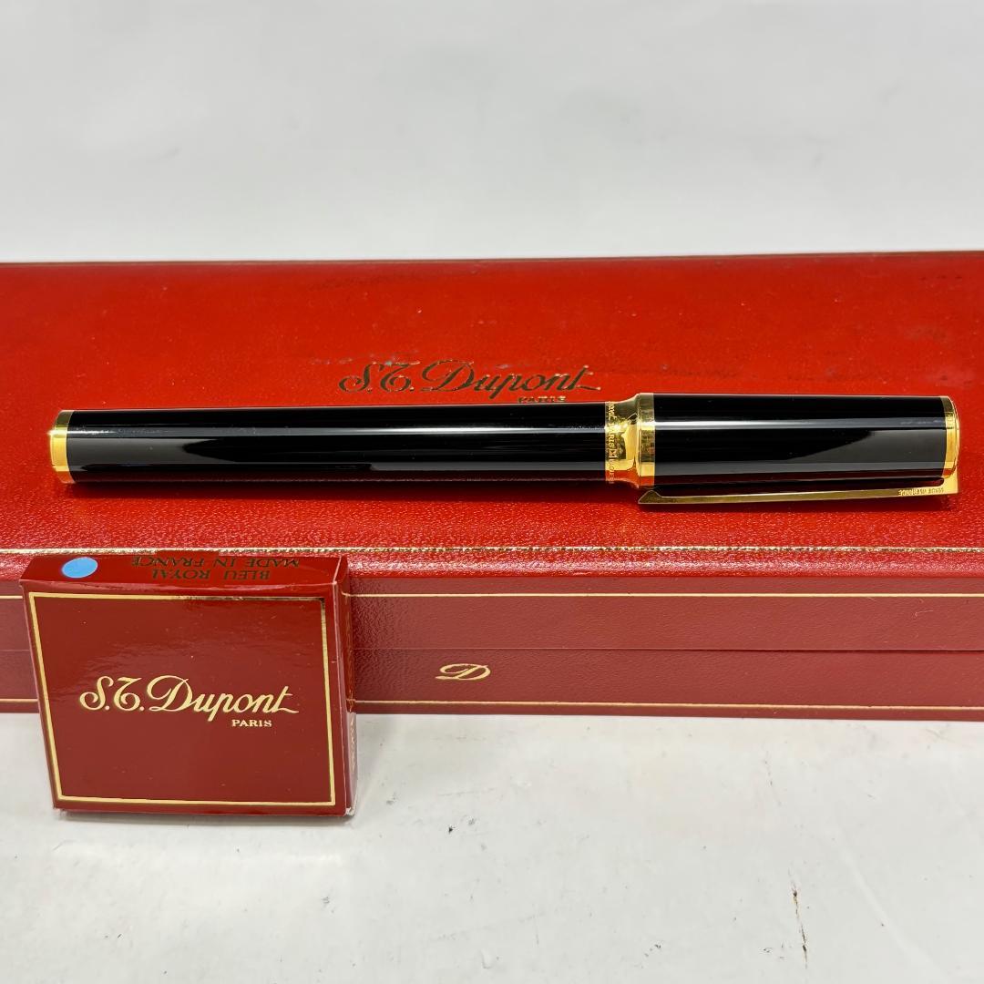 美品【デュポン本物】万年筆/ペン先K18/ブラック×ゴールド