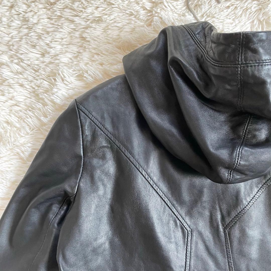 ヘルムートラング　フード　ラムスキン レザージャケット　ライダース　XS