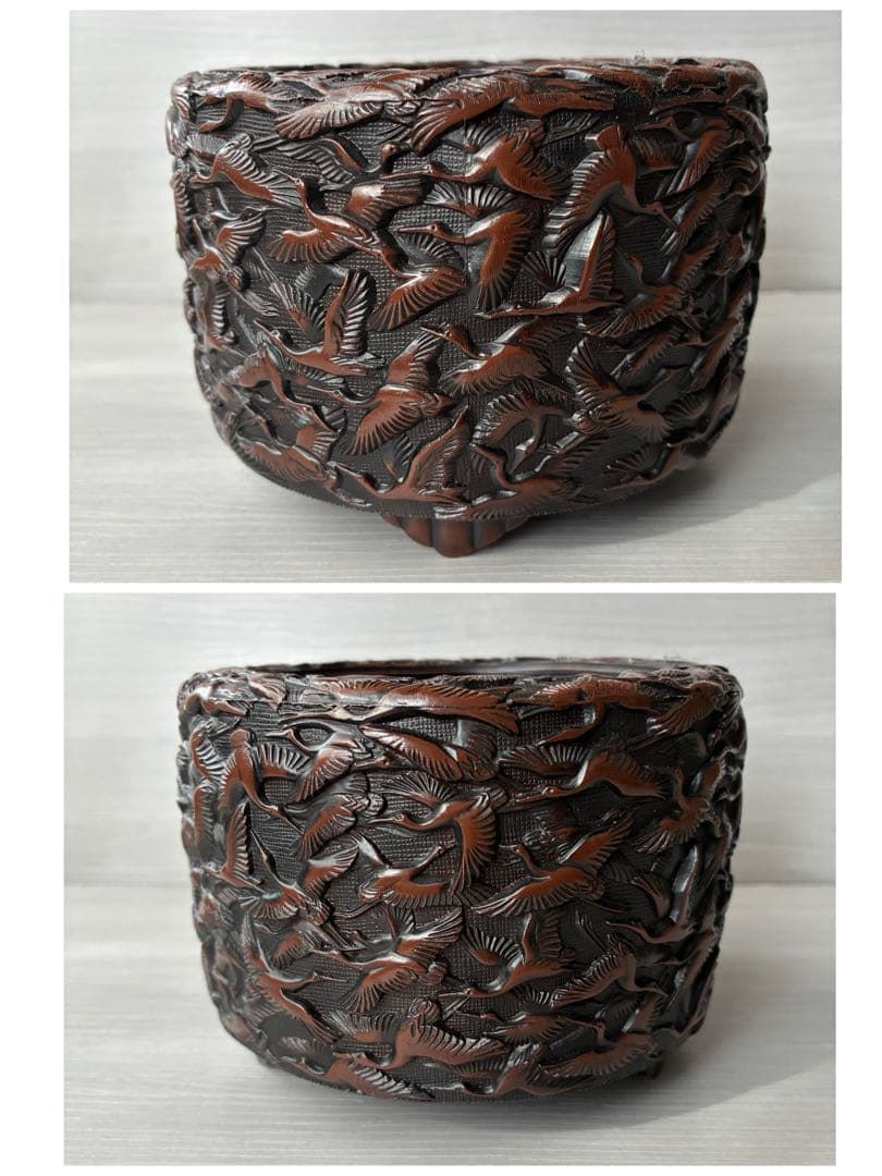 香炉　高岡銅器 彫金　佐野宏采　華鶴　亀　透かし蓋　茶道具　香道具