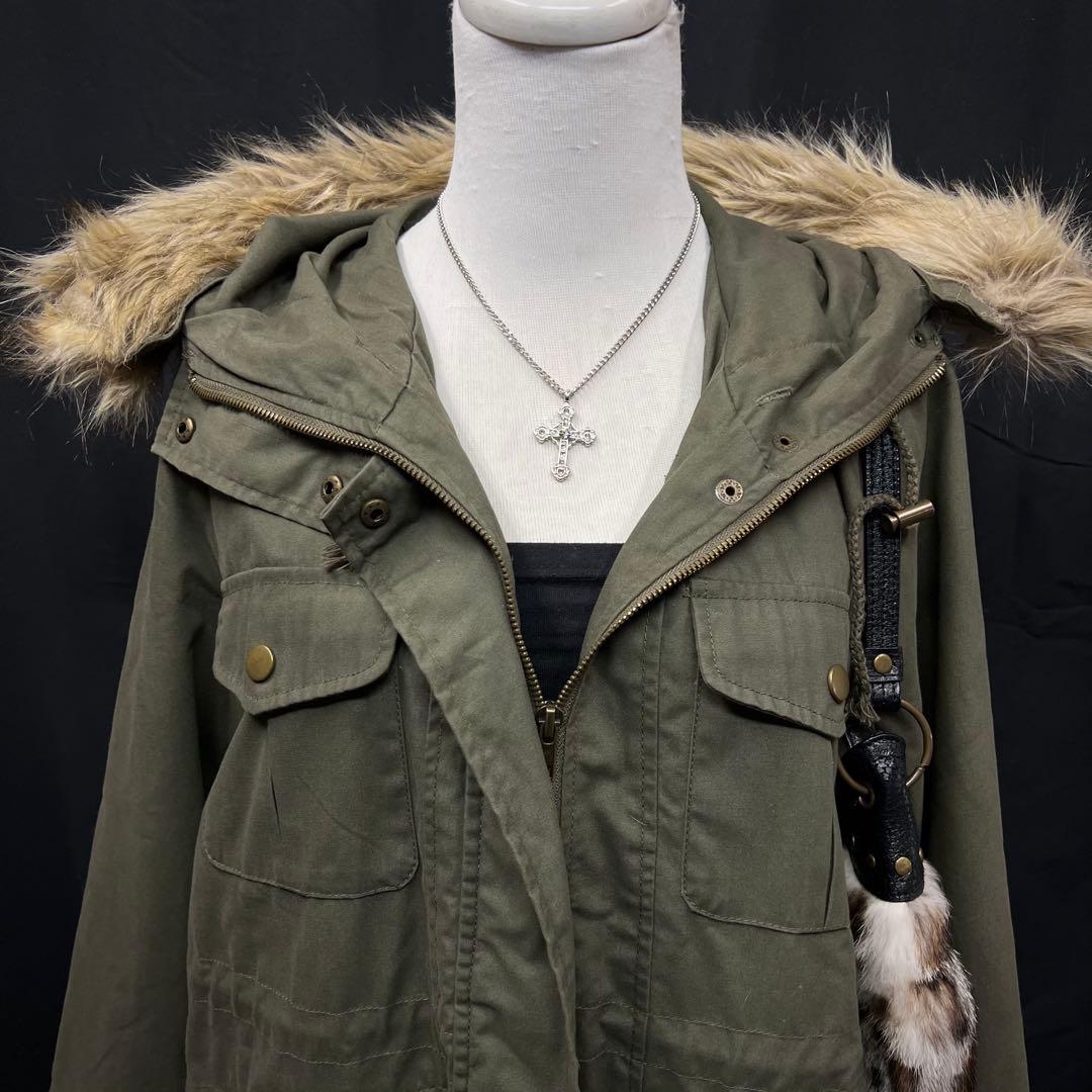 平成ギャル　y2k グランジ　ファー付き　モッズコート　ギミック　ダークコア