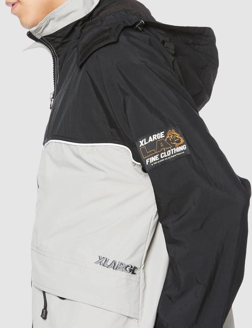 エクストララージ ツートーン ナイロン フーデッド ジャケット ブラック XL