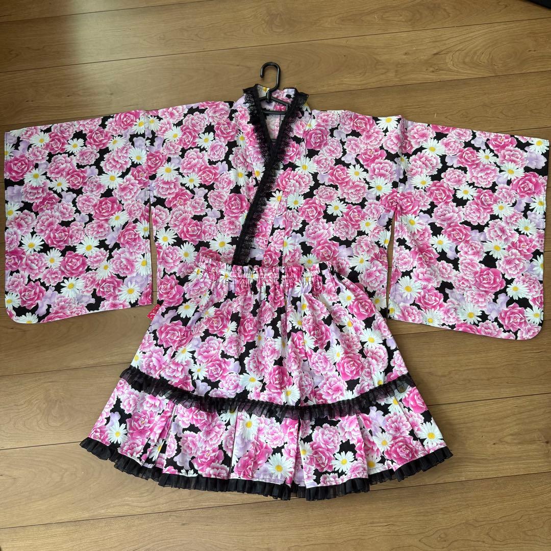 大人用 浴衣ドレス 浴衣 ギャル 姫 ピンクオーガンジー帯付き