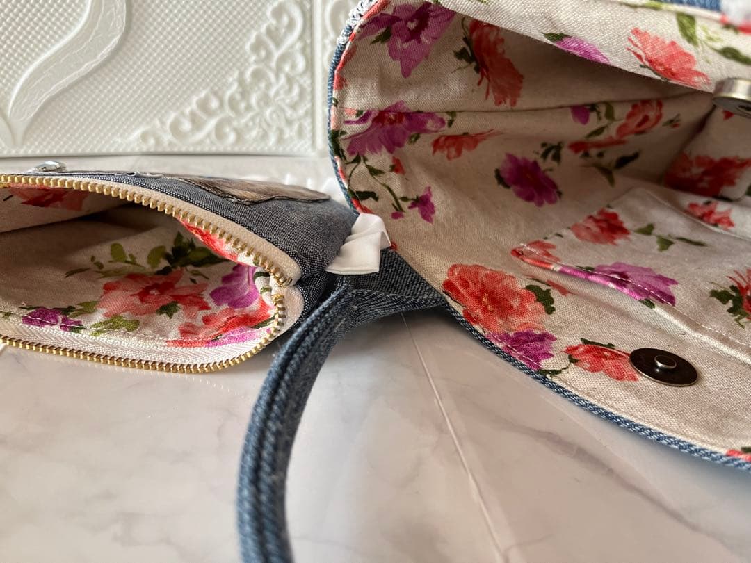 ☆*☆様 コヤンイサムチョン フリル トートバック ポーチ デニム 猫 キャット