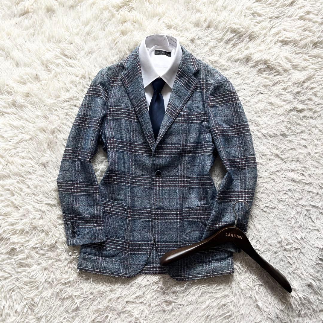 <美品>LARDINI ブルー コットンリネン ジャケット サイズ44