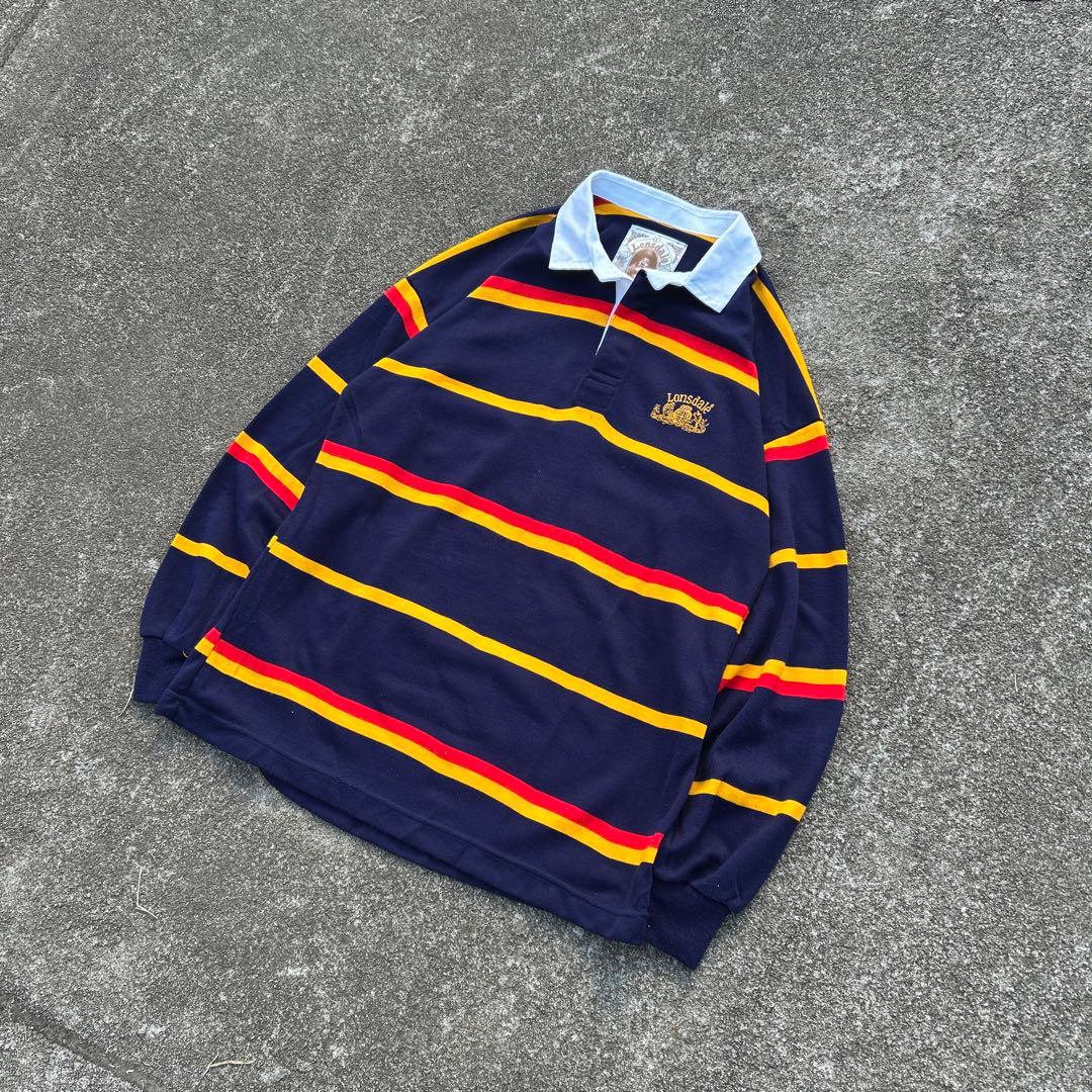 90s lonsdale ラガーシャツ　ボーダー　短丈　メンズ　古着
