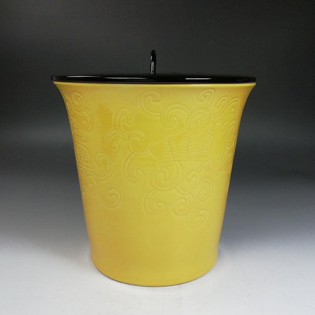 Ｗ１９１　水指　『膳所焼』『黄交趾　棒先』『淡海ぜぜ陽炎園 造』　共箱　茶道具