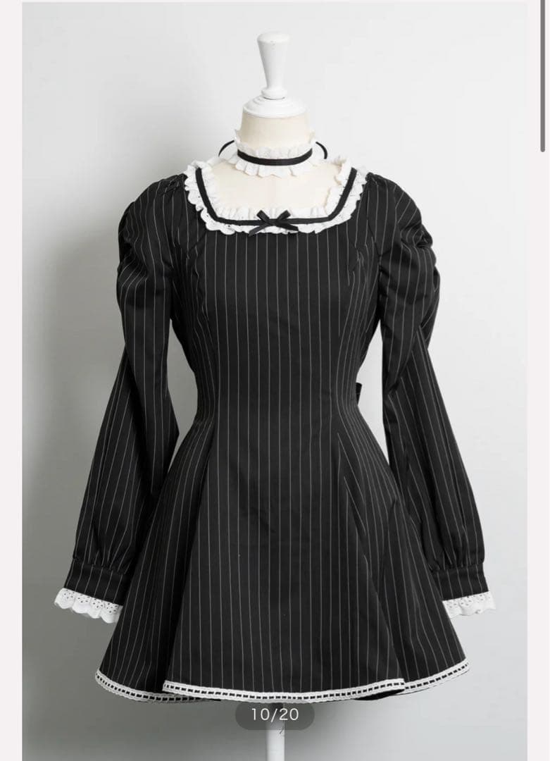 【pium】チョーカー付きコットンフリル長袖ワンピース ブラック