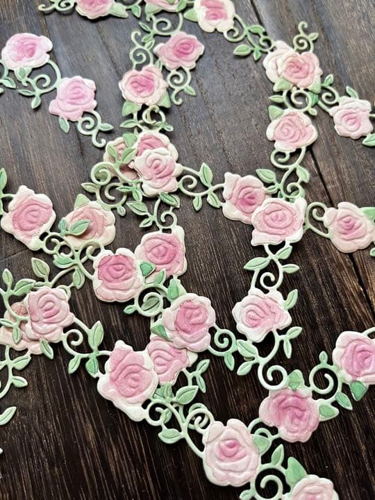 ジャンクジャーナル素材　薔薇【淡赤】　コーヒー染め　エンボスペーパー　コラージュ